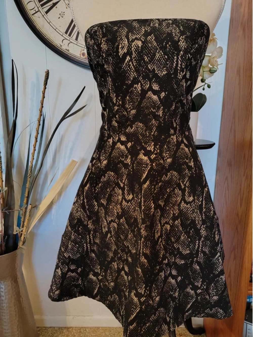 Express Strapless Snake Print Fit & Flare Dress | Size 2